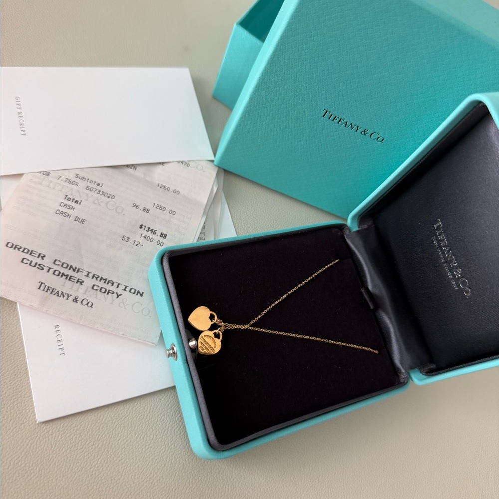 Tiffany & Co. Gold Double Heart Tag Necklace